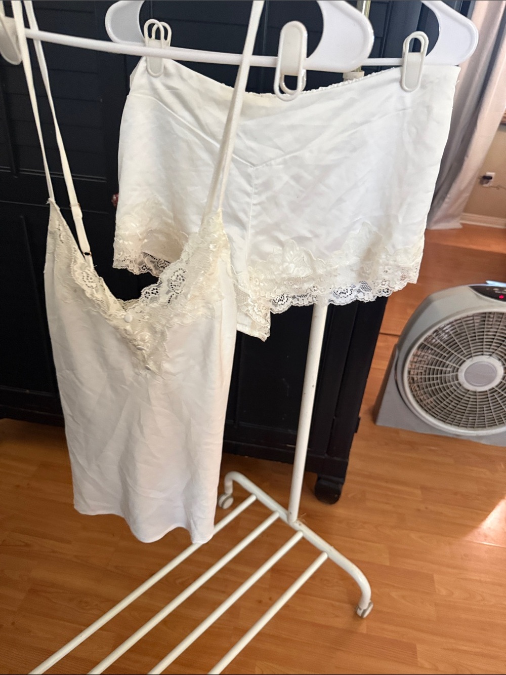 White Lace Trim Camisole and Slip Skirt Set